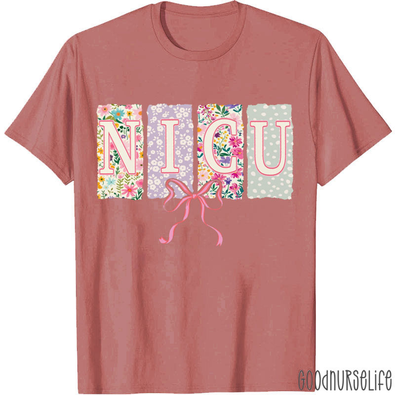 Personalized Floral Coquette Bow Nurse T-Shirt