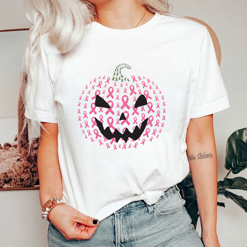 Breast Cancer Awareness Halloween Pumpkin Pink Ribbon Nurse T-Shirt