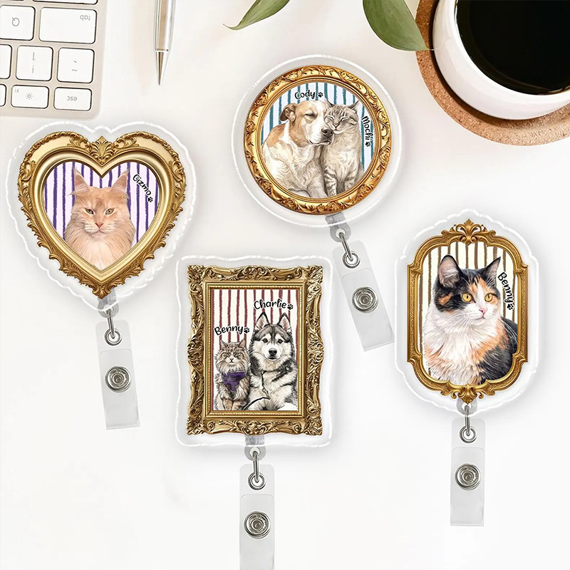 Personalized Cute Pet Portrait Frame Nurse Badge Reel