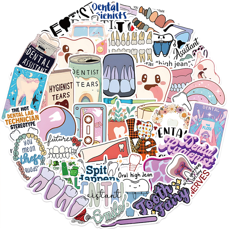 50PCS Cartoon Dental Dentist Doodle Nurse Stickers