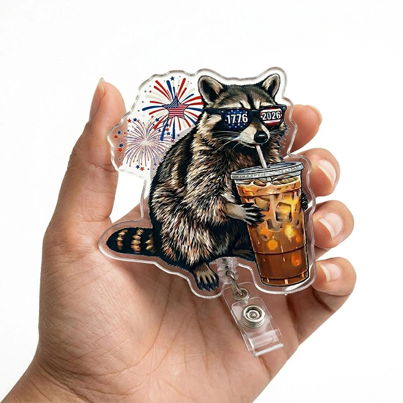 Iced Coffee Raccoon 250th Anniversary Nurse Badge Reel