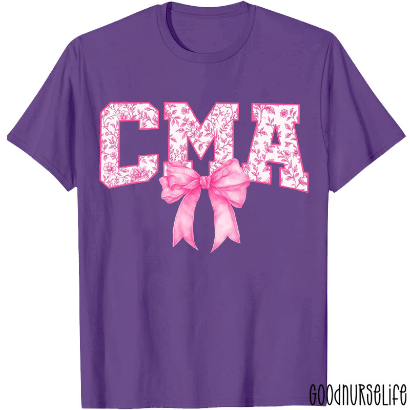 Personalized Pink Bow Flower Print Nurse T-Shirt