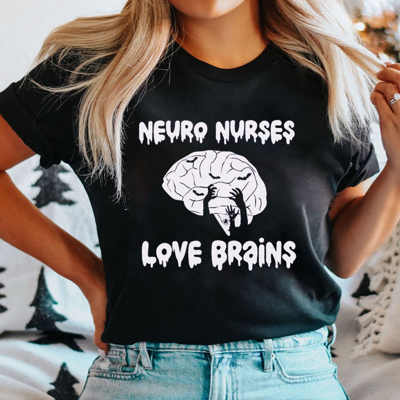 Neuro Nurses Love Brains With Spooky Brain Nurse T-Shirt