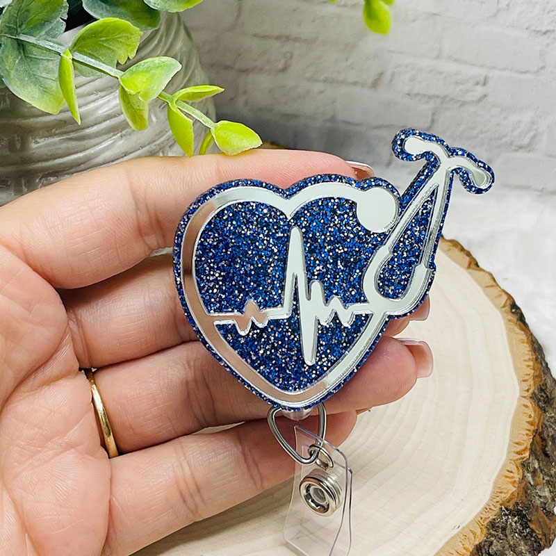 Stethoscope And HeartBeat Badge Reel