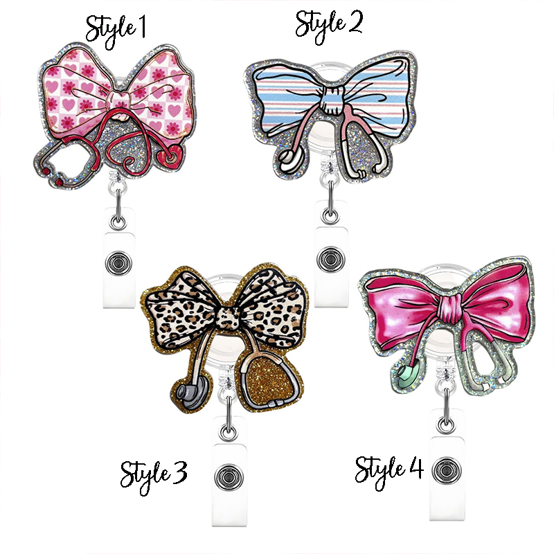 Bow Stethoscope Acrylic Nurse Badge Reel
