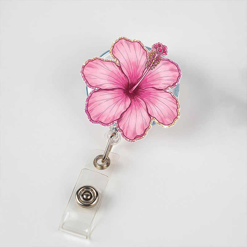 Pink Hibiscus Badge Reel