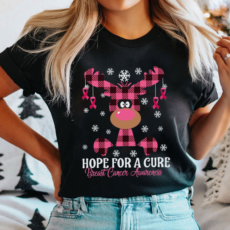 Hope For A Cure Breast Cancer Awareness Christmas Nurse T-Shirt