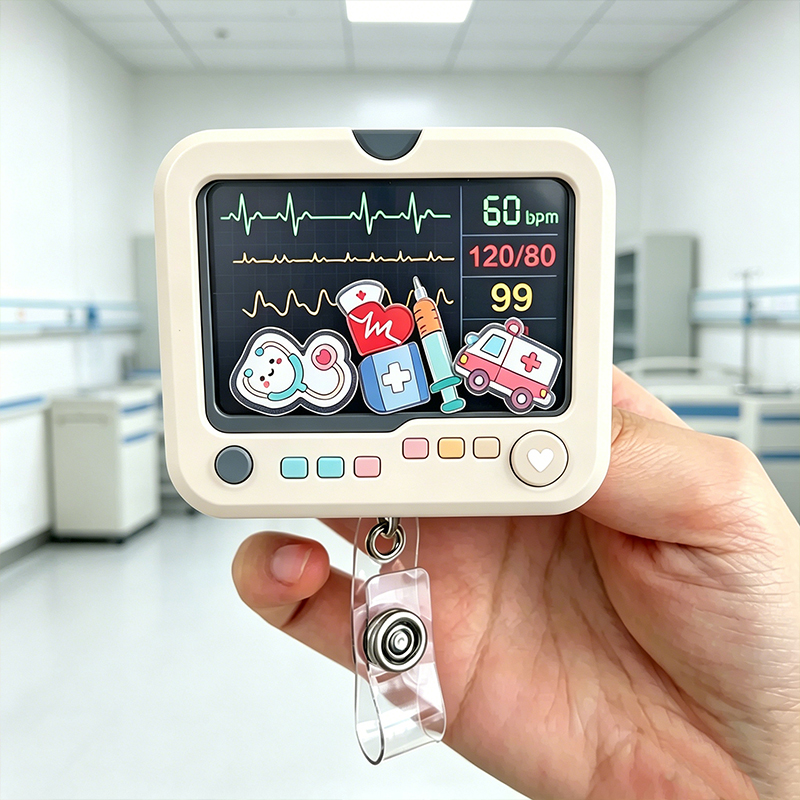 Heartbeat Monitor Nurse Shaker Badge Reel