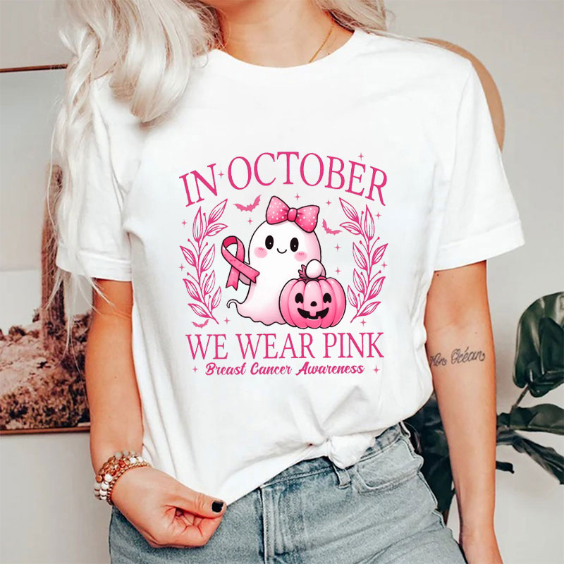 October Pink Ghost And Pumpkin Nurse T-Shirt