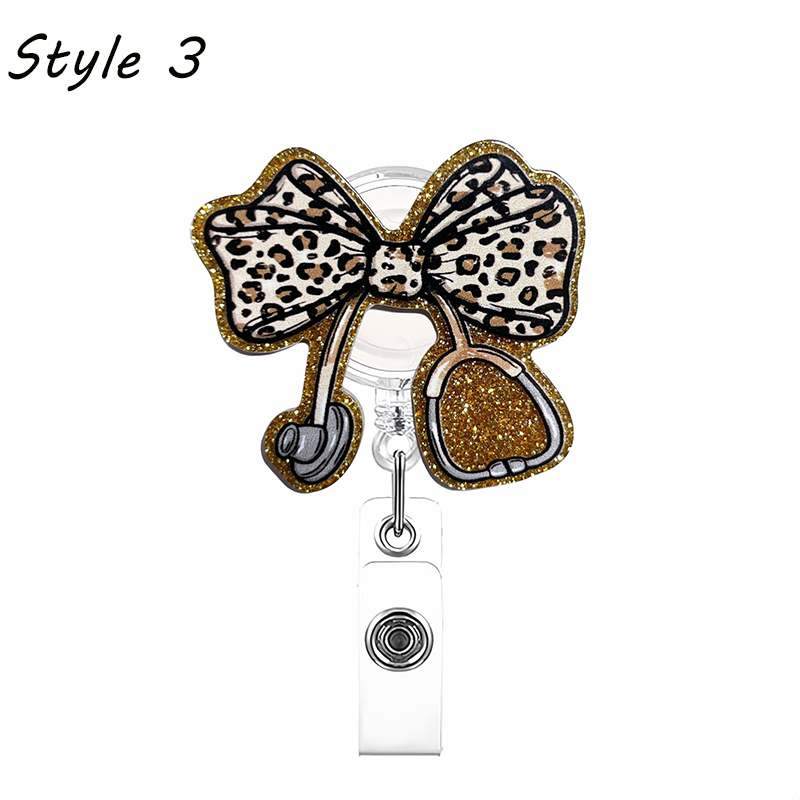 Bow Stethoscope Acrylic Nurse Badge Reel