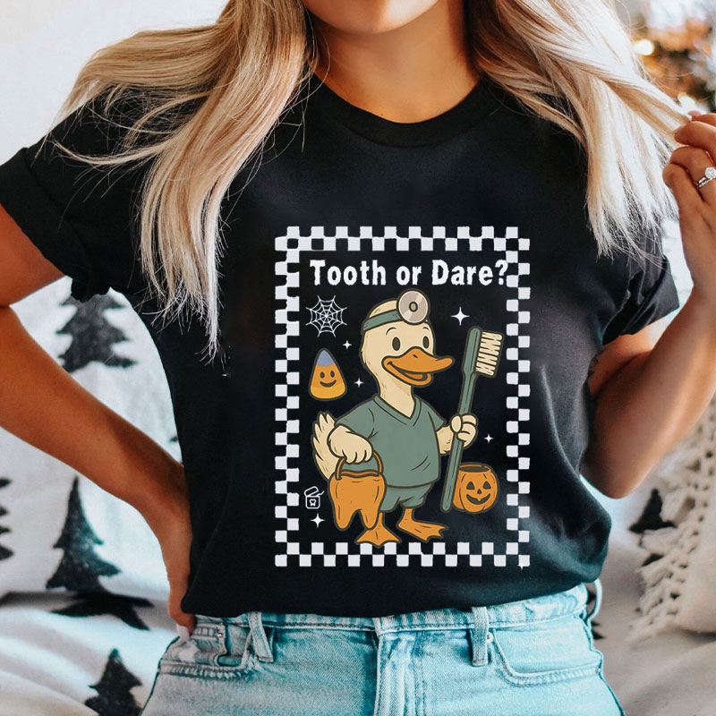 Halloween Dental Duck  Tooth Or Dare T-Shirt