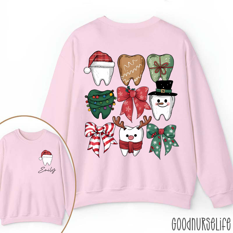 Personalized Christmas Dental Festive Tooth Nurse Two Sided Sweatshirt