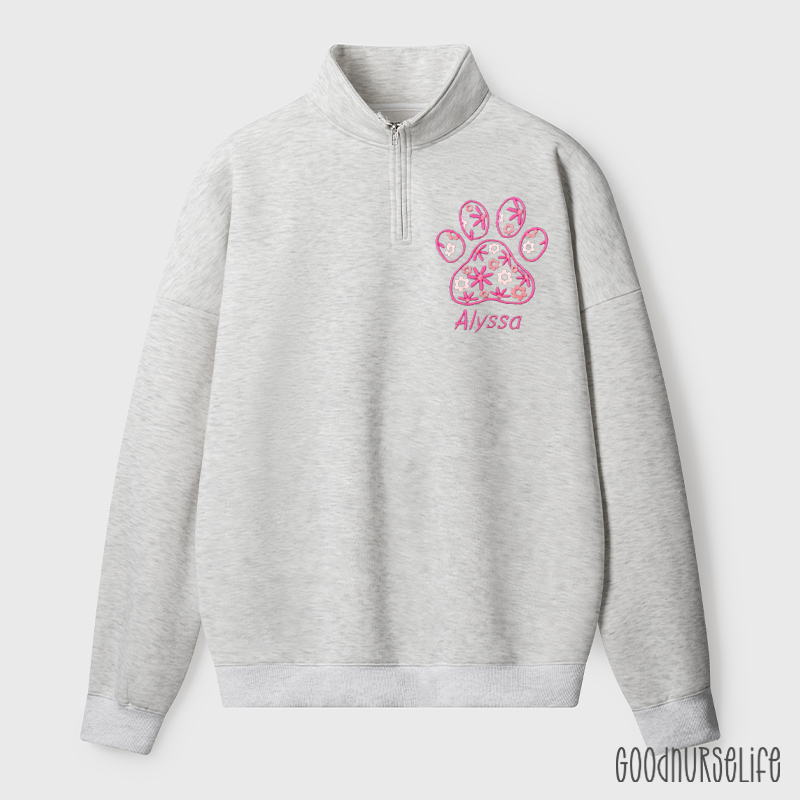 Personalized Vet Flower Paw Quarter Zip Sweatshirt