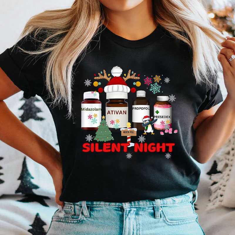 Silent Night Medication Bottles Nurse T-Shirt