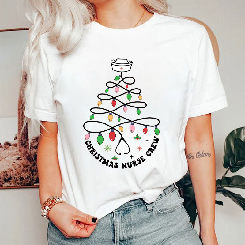 Christmas Nurse Crew Cap Stethoscope Tree Nurse T-Shirt
