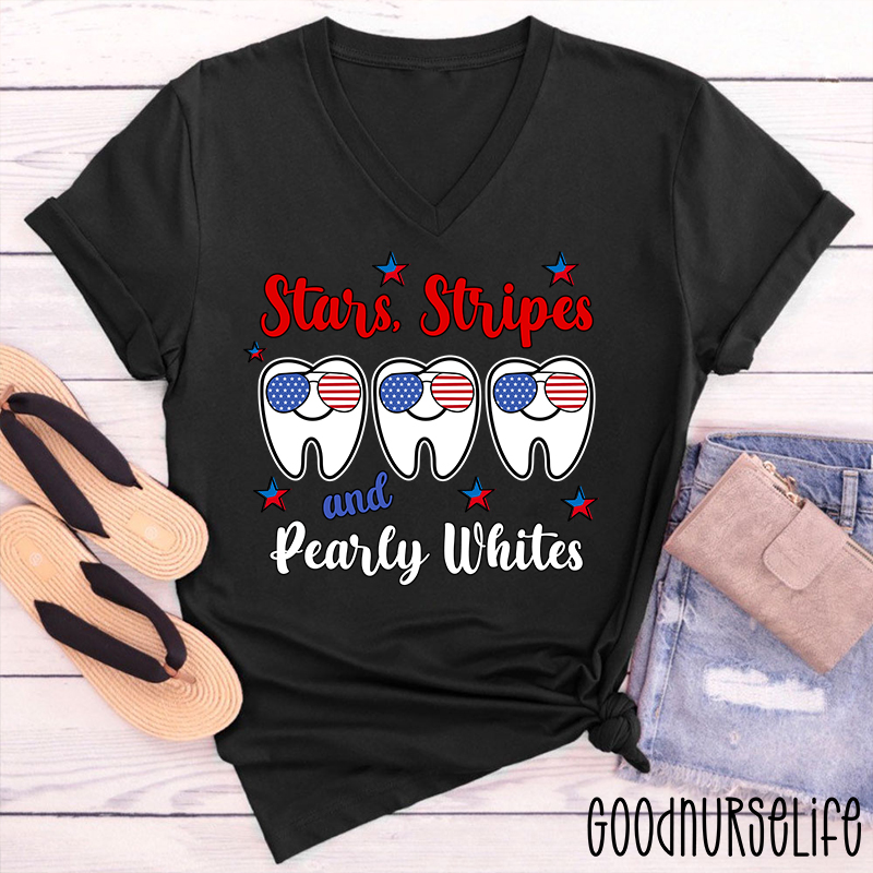 Stars Stripes And Pearly Whites Dental  Female V-Neck T-Shirt