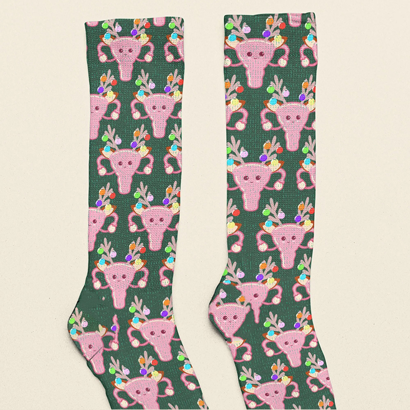 Uterus Reindeer OBGYN Christmas Socks
