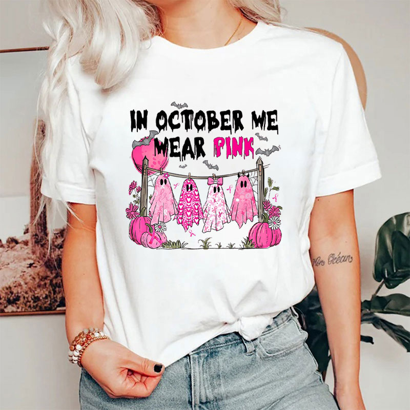 Breast Cancer Awareness October Pink Ghosts Nurse T-Shirt