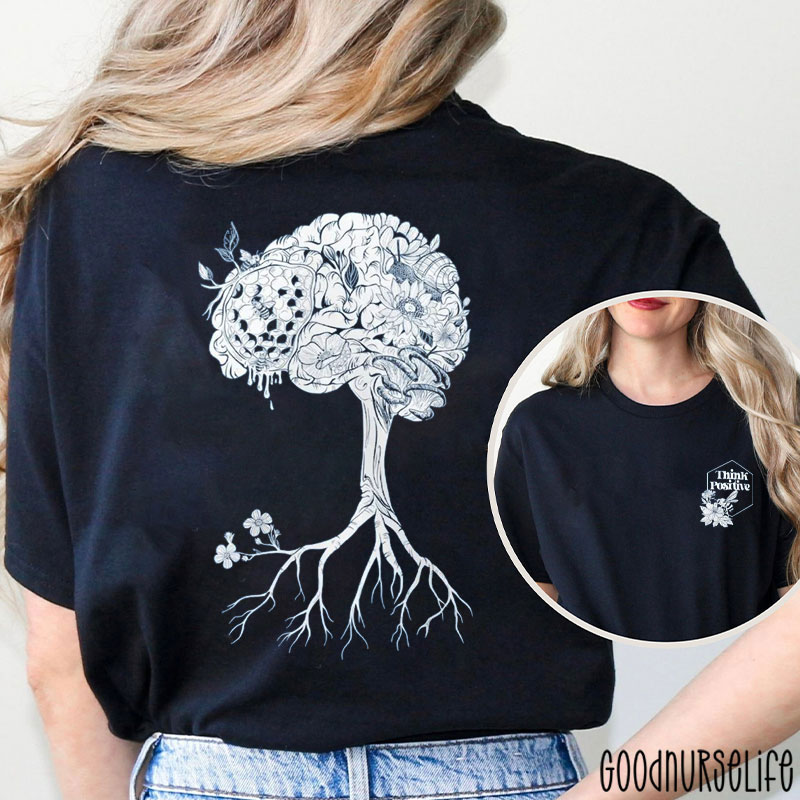 Brain Tree With Floral And Root Details Two Sided T-Shirt