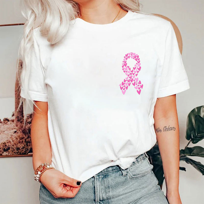 Heart Breast Cancer Shaped Pink Ribbon T-Shirt