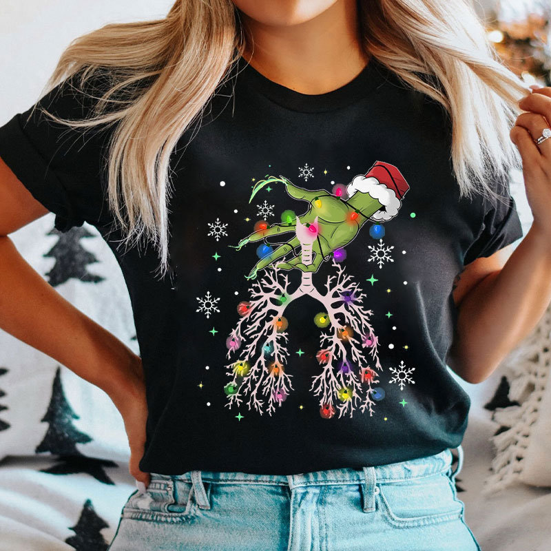 Hand Decorating Lung Tree With Lights Nurse T-Shirt