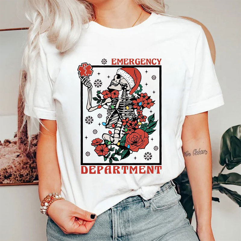 Skeletal Santa With Medical Symbol Nurse T-Shirt