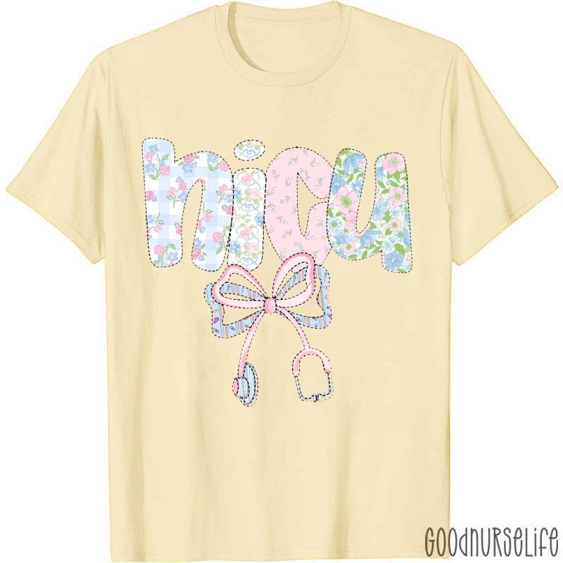 Personalized Pink And Blue Stethoscope Bow Tie Flower Print Nurse T-Shirt