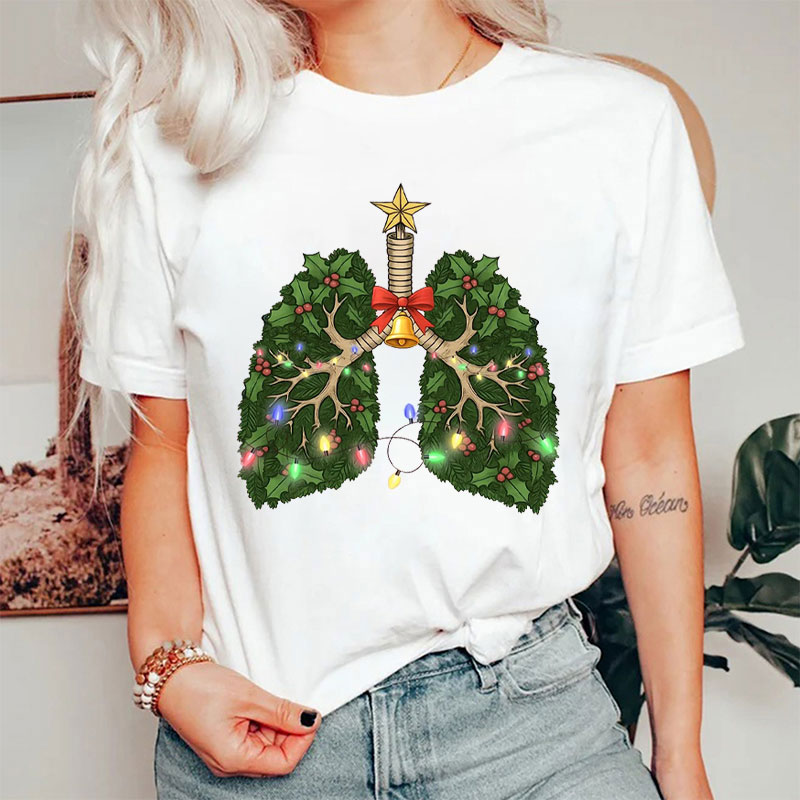 Festive Lung Christmas Tree With Lights And Holly T-Shirt