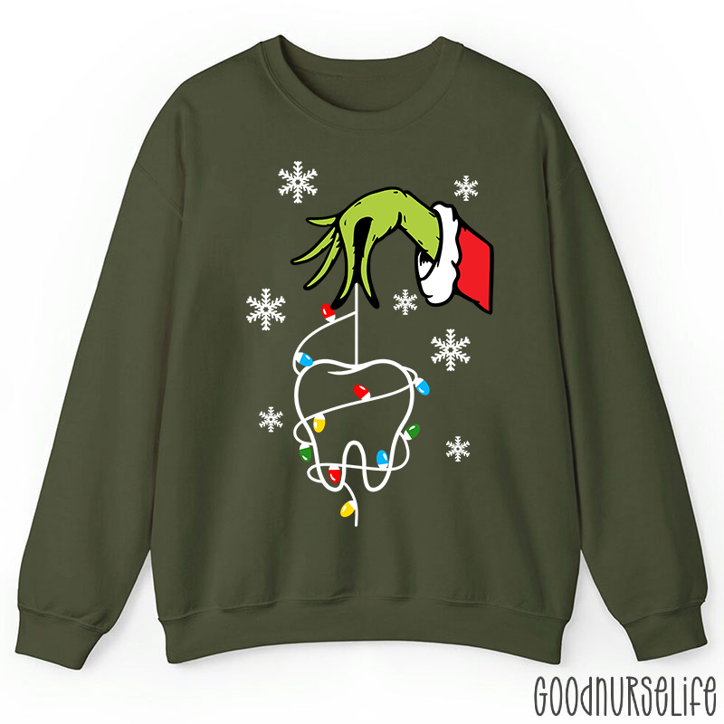 Santa Hand Holding A Tooth Take Care Of Your Teeth Sweatshirt