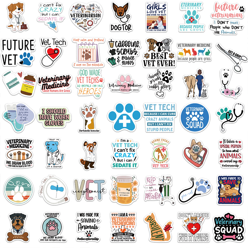 50PCS Cartoon Veterinarian Doodle Nurse Stickers