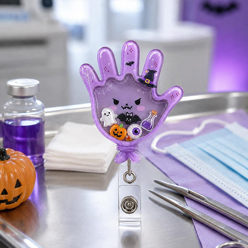 Medical Glove Halloween Shaker Badge Reel 