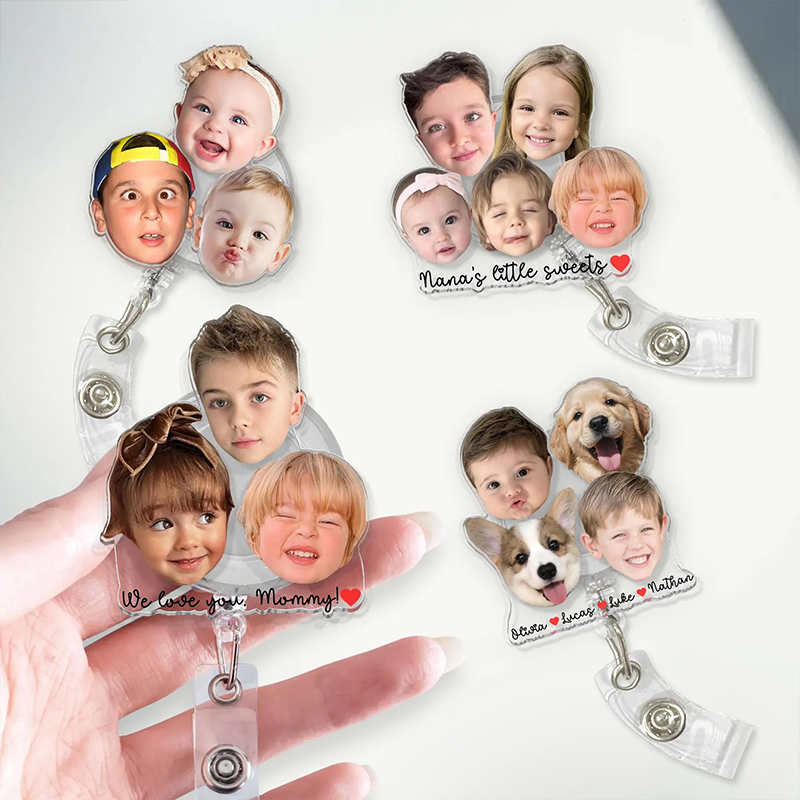 Personalized Kids And Pets Faces Nurse Badge Reel