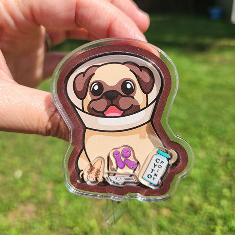 Cute Post-Op Pug Shaker Badge Reel