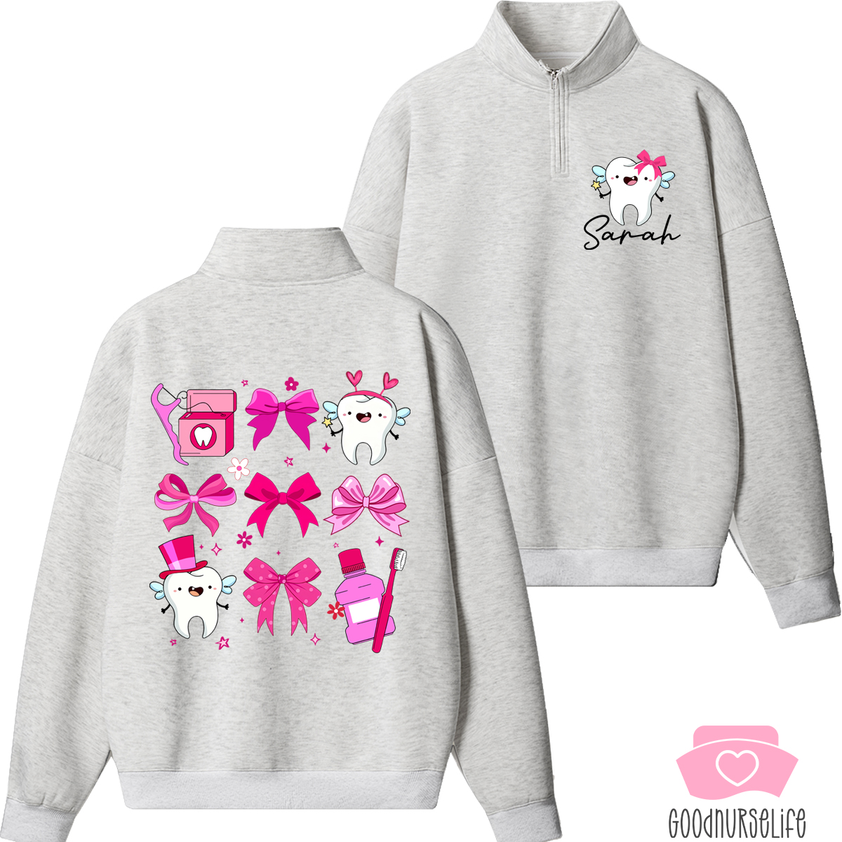 Personalized Cute Dentist Coquette Bow Quarter Zip Sweatshirt