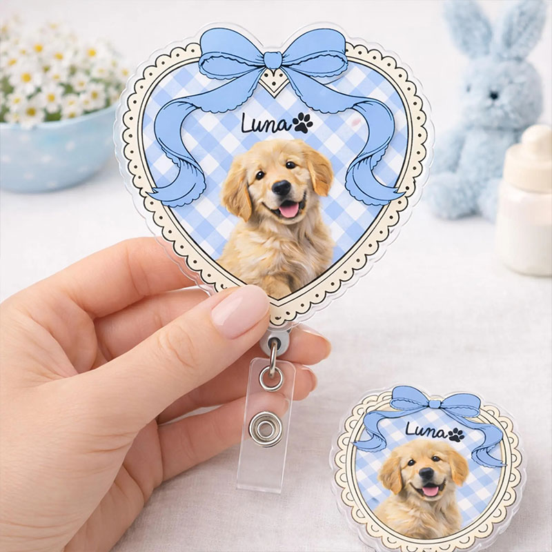 Personalized Lace Trimmed Pet Portrait Badge Reel