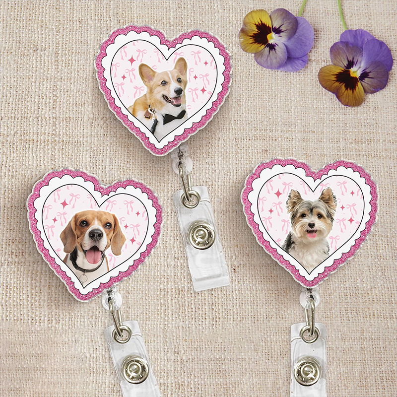 Personalized Cat Face Lace Heart Nurse Badge Reel