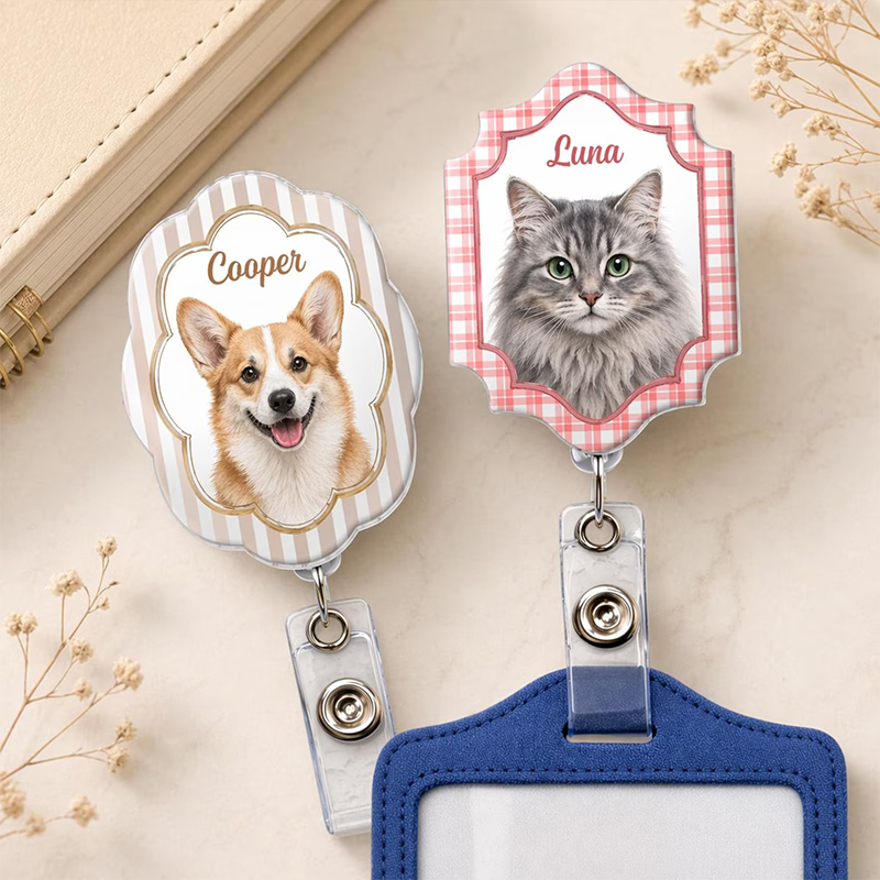 Personalized Pet Photo Watercolor Nurse Badge Reel