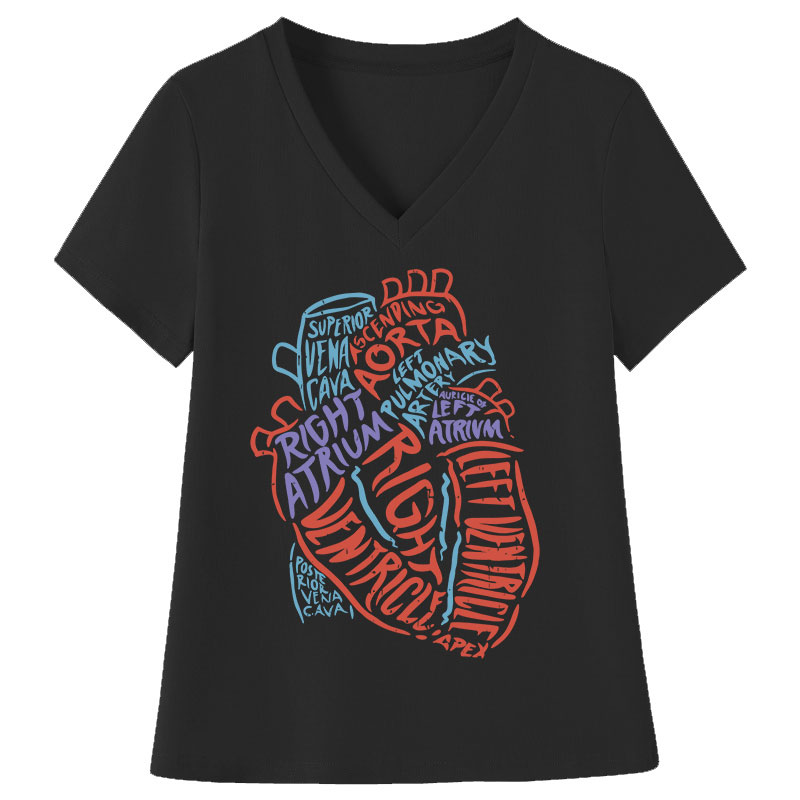 Heart Anatomy Biology Aorta Heartbeat Nurse Female V-Neck T-Shirt