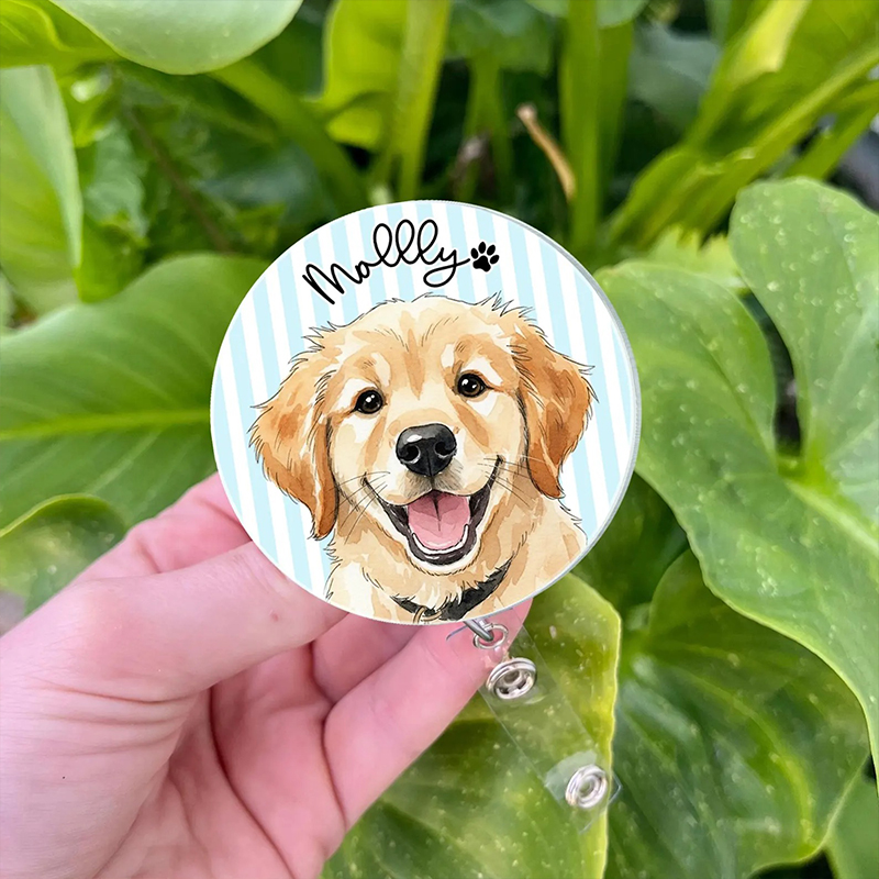 Personalized Striped Pet Photo Nurse Badge Reel