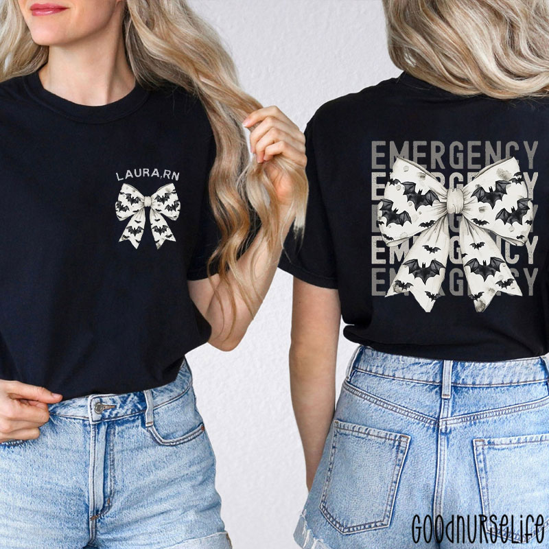 Personalized Emergency Bat Bow Nurse Two Sided T-Shirt
