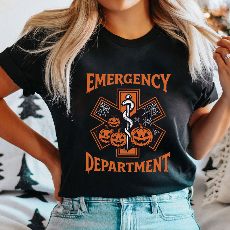 Halloween Emergency Department Spooky Pumpkin  Nurse T-Shirt