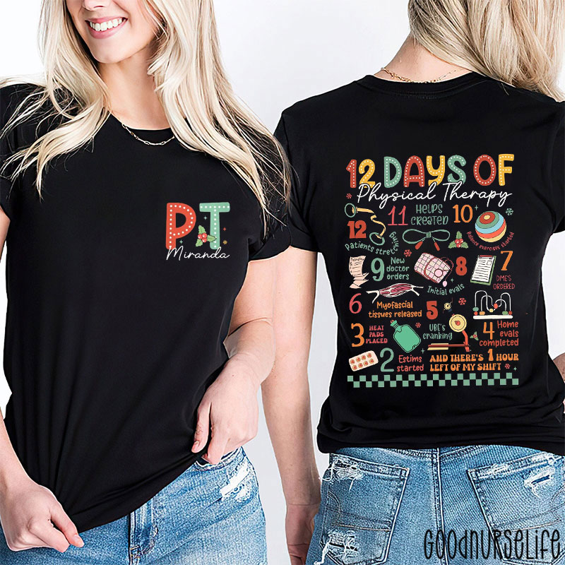 Personalized 12 Days Of Physical Therapy Festive Infographic Two Sided T-Shirt