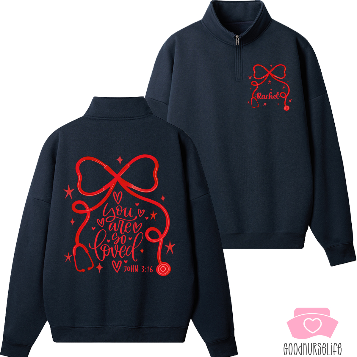 Personalized Bow Tie Stethoscope You Are So Loved Nurse Quarter Zip Sweatshirt