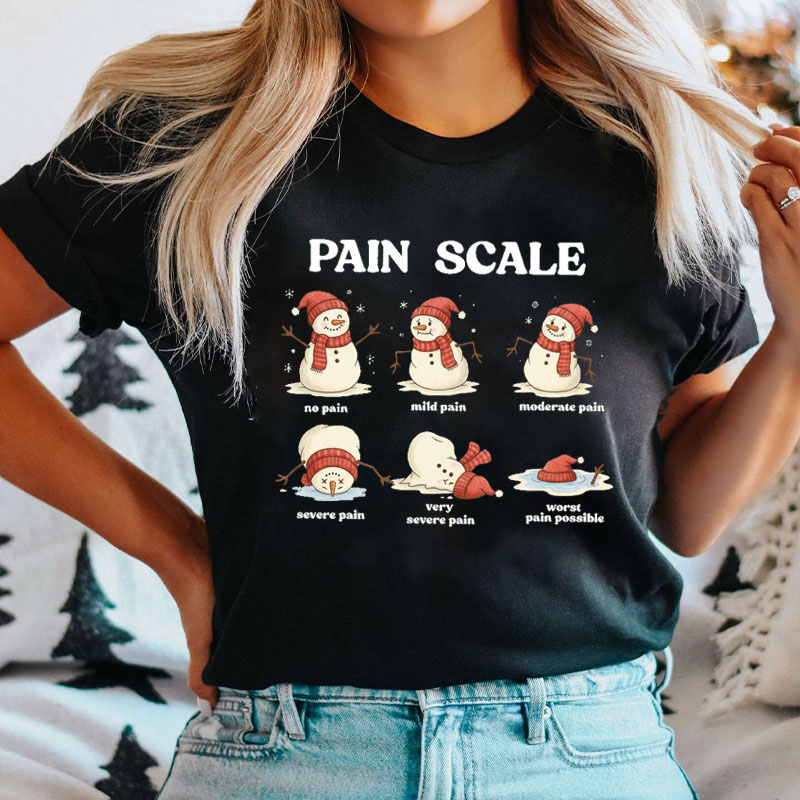 Christmas Snowman Pain Scale Nurse T-Shirt