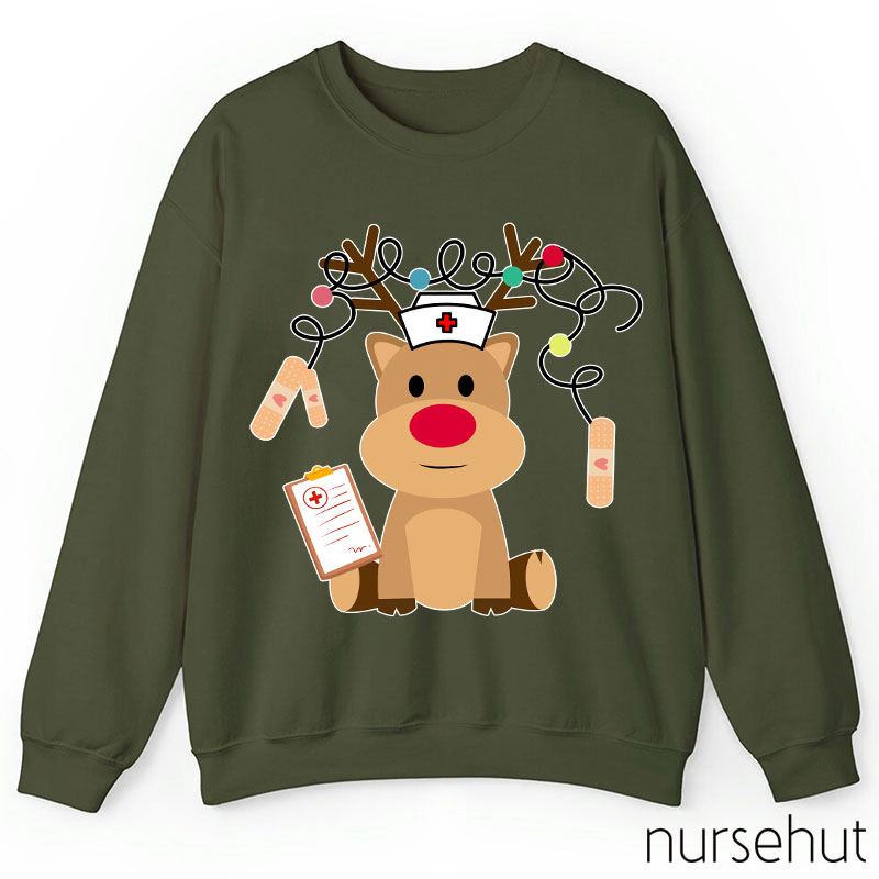 Cute Plush Elk Is Waiting For Christmas To Come Nurse Sweatshirt