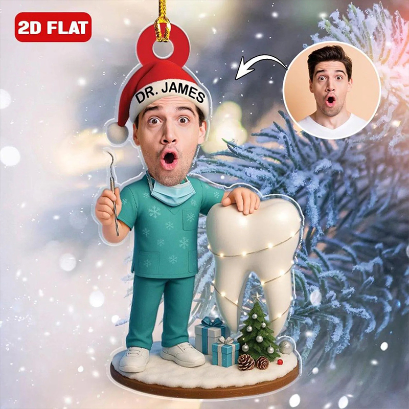 Personalized Name And Face Dentistry Employee Acrylic Christmas Ornament