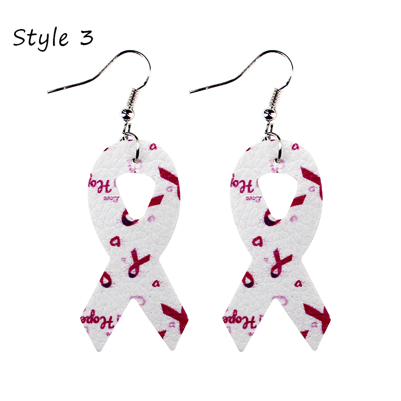 Breast Cancer Awareness Pink Ribbon Nurse Leather Earrings