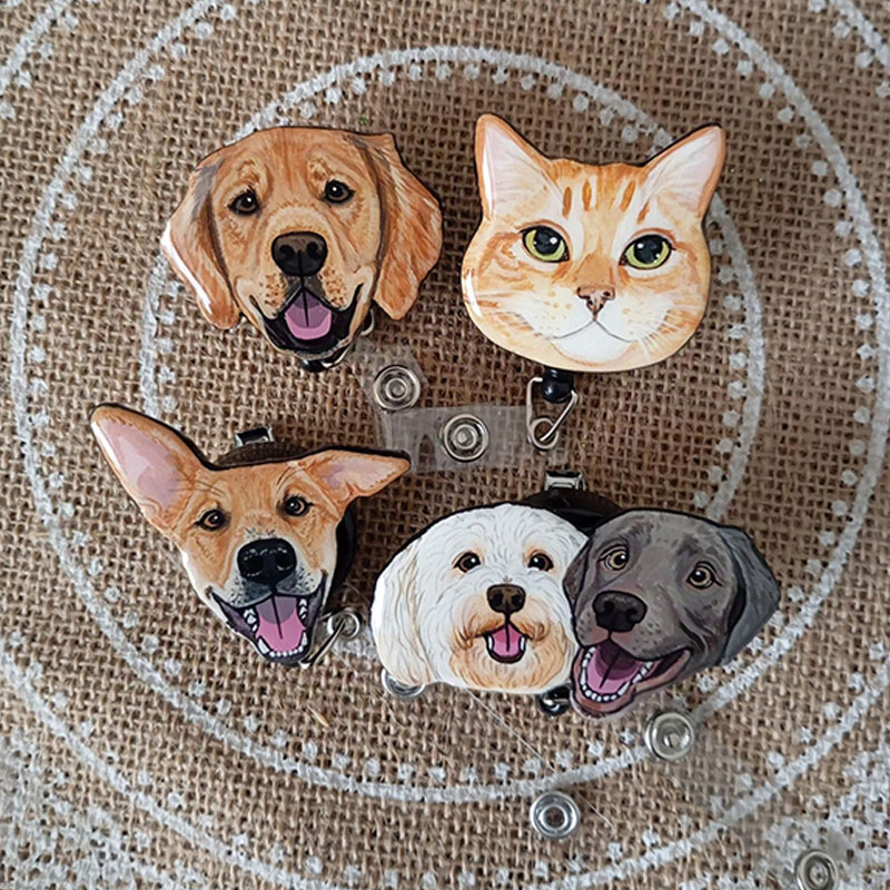 Personalized Cute Pet Portrait Hand‑Painted Style Badge Reel