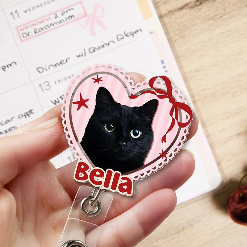 Personalized Photo Lace Heart Coquette Bow Nurse Badge Reel