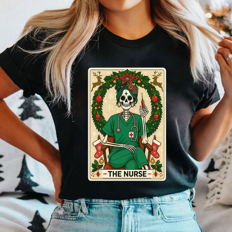 The Nurse Skeleton Tarot Card Festive Nurse T-Shirt